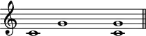 \header {
tagline = ##f
}
\score {
\new Staff \with {
\remove "Time_signature_engraver"
}
\relative c' {
\key c \major
\time 9/1
\tempo 2 = 50
\autoBeamOff
\clef treble
\override Rest #'style = #'classical
c1 g' s1 << c,1 g' >>
\bar "||"
}
\layout {
\context {
\Score
\remove "Metronome_mark_engraver"
}
}
\midi {}
}
