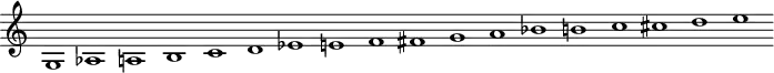 
\version "2.18.2"
\header {
  tagline = ##f
}

\score {
  \new Staff \with {
    \remove "Time_signature_engraver"

  }
  \relative c' {
    \key c \major
    \time 20/1
    \tempo 4 = 82
    \autoBeamOff
    \clef treble
    \override Rest #'style = #'classical
  % gamme harpe de David
   g1 aes a b c d ees e f fis g a bes b c cis d e

  }
  \layout {
    \context {
      \Score
      \remove "Metronome_mark_engraver"

    }
  }
  \midi {}
}
