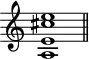 
\header {
  tagline = ##f
}

\score {
  \new Staff \with {
    \remove "Time_signature_engraver"
  }
  \relative c'' {
    \key c \major
    \time 9/1
    \tempo 1 = 60
    \autoBeamOff
    \clef treble
    \override Rest #'style = #'classical

      << a,1 e' cis' e >>

    \bar "||"
  }
  \layout {
    \context {
      \Score
      \remove "Metronome_mark_engraver"
    }
  }
  \midi {}
}
