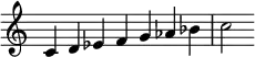 {
\override Score.TimeSignature #'stencil = ##f
\relative c' {
\clef treble \time 7/4
c4^\markup {} d es f g aes bes c2
}
}