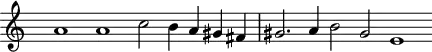 \header {
tagline = ##f
}
\score {
\new Staff \with {
\remove "Time_signature_engraver"
}
<<
\relative c'' {
\key c \major
%\clef bass
\time 4/1
\override TupletBracket #'bracket-visibility = ##f
%%% f° 61-65
s2 a1 a c2 b4 a gis fis | gis2. a4 b2 gis e1
}
>>
\layout {
\context { \Score \remove "Metronome_mark_engraver" }
}
\midi {}
}