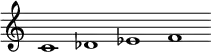 \relative c' { \cadenzaOn \omit Staff.TimeSignature \tempo 1 = 90 \set Score.tempoHideNote = ##t c1 des ees f }