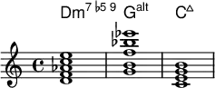 <<
\new ChordNames { \relative {
<d f aes c e>1 <g b d f aes bes cis ees>1 < c e g b>1 }
}
\new Staff \relative c'{
<d f aes c e>1 <g b f' bes ees>1 < c, e g b>1 }
>>