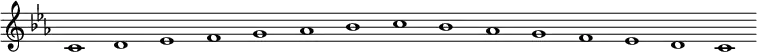 \new Staff {
\relative c' {
\key c \minor
\override Staff.TimeSignature #'stencil = ##f
\override Staff.BarLine #'stencil = ##f
c1 d es f g as bes c bes as g f es d c
}
}
\midi {
\context {
\Score
tempoWholesPerMinute = #(ly:make-moment 120 1)
}
}