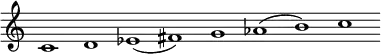 \new Staff = "haut" \with {\remove "Time_signature_engraver"}{
\cadenzaOn
\relative c' {c1 d ees( fis) g aes( b) c}
}