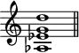 
\header {
  tagline = ##f
}

\score {
  \new Staff \with {
    \remove "Time_signature_engraver"
  }
  \relative c'' {
    \key c \major
    \time 9/1
    \tempo 1 = 60
    \autoBeamOff
    \clef treble
    \override Rest #'style = #'classical

      << aes,1 ees' g d' >>

    \bar "||"
  }
  \layout {
    \context {
      \Score
      \remove "Metronome_mark_engraver"
    }
  }
  \midi {}
}
