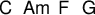
\new ChordNames \chordmode { 
  c a:m f g
}

