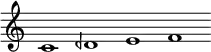 \relative c' { \cadenzaOn \omit Staff.TimeSignature \tempo 1 = 90 \set Score.tempoHideNote = ##t c1 deh e f }