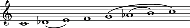 \new Staff = "haut" \with {\remove "Time_signature_engraver"}{
\cadenzaOn
\relative c' { c1 des( e) f g\( aes( b) c\) }
}