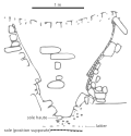 Schéma des vestiges du haut fourneau de Lapphyttan, opérationnel entre 1150 et 1350.