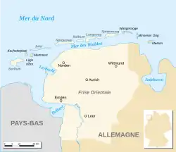 Carte de la Frise orientale avec le Dollard au sud-ouest.