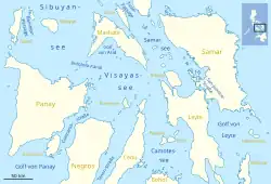 Carte de la mer de Visayan avec le golfe de Panay au sud-ouest.