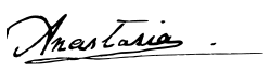 Signature de Anastasia Nikolaïevna de Russie(ru) Анастасия Николаевна РомановаSainte orthodoxe