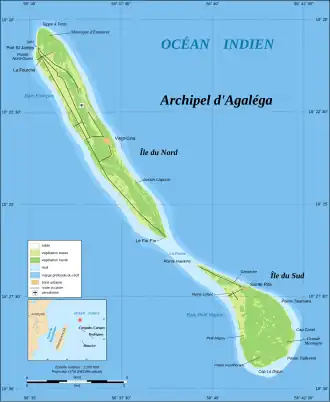 Carte de l'archipel d'Agaléga.