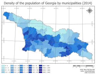 Densité de la population par district (2014)