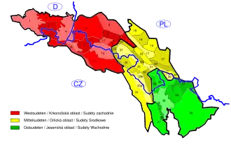 Carte des Sudètes avec les monts de Lusace en 5.