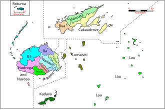 Carte des provinces des Fidji avec Lau en vet
