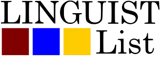 Logo de Linguist List avec LINGUIST en lettres capitales sur la ligne du haut et trois carrés, bordeau, bleu et jaune, suivis de List sur la ligne du bas.