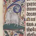 Détail de la bande marginale du folio 24 verso : brebis debout sur ses quatre pattes