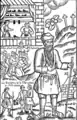 « Les bourgeois de la ville parlant au juif errant » par Pierre Leloup du Mans, estampe populaire, 1831