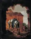 Pieter Cornelisz Verbeeck, Cheval d’amazone sous un porche, entre 1630 et 1654, 31 x 24,4 cm, huile sur un panneau de chêne, musée des Augustins, Toulouse