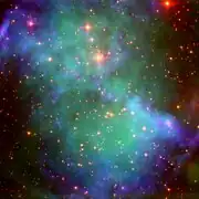 Cette image captée dans le domaine de l'infrarouge lointain a été captée par télescope WIYN de l'observatoire de Kitt Peak en utilisant un capteur photographique CCD spécial fabriqué par le Laboratoire national Lawrence-Berkeley.