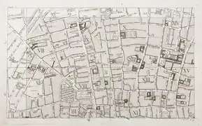 Les rues disparues lors du percement de la rue Étienne-Marcel, sur un plan de 1763.