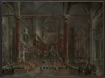 La Cérémonie pontificaledans SS Giovanni e Paolo, vers 1783par Francesco GuardiCleveland Museum of Art