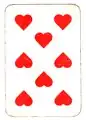 Huit de cœur, jeu hongrois. La valeur de la carte n'est pas indiquée en chiffre dans les coins.