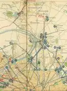 Carte du réseau de la STCRP de 1925, montrant le réseau de tramways du nord de Paris.