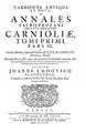 Page de titre de Carniolia antiqua et nova, tome I, 2e partie.